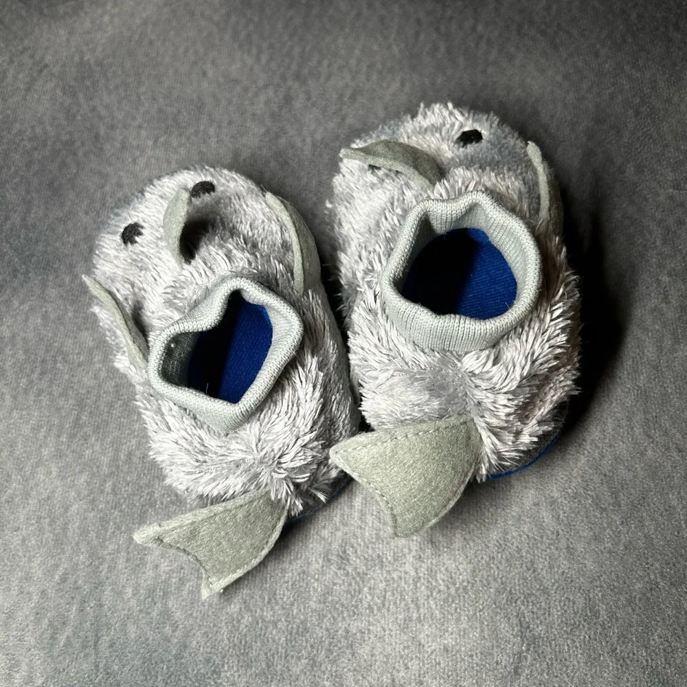 Cozy Gray L.L. Bean Plush Shark Baby Booties